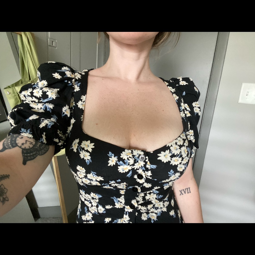 Zara floral black XS mini dress with buttons down the front